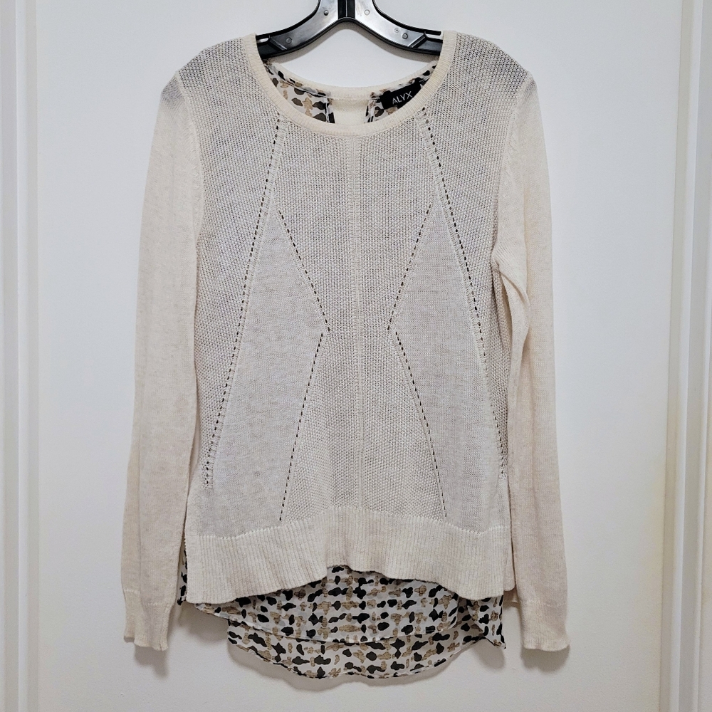 Alyx Lightweight Cream Sweater Crew Neck w Layering Tank Top, Tan, Black Sz M